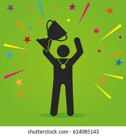 Winner icon man and cups