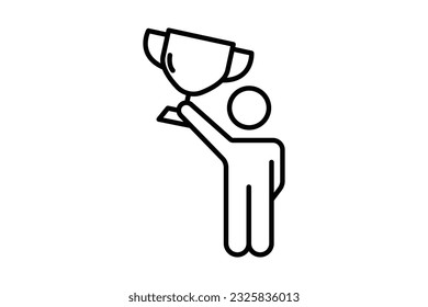 Winner icon. Man holding trophy cup. icon related to celebration, winner, success, reward. Line icon style design. Simple vector design editable