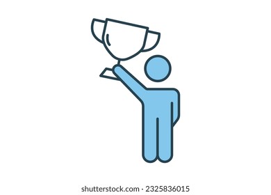 Winner icon. Man holding trophy cup. icon related to celebration, winner, success, reward. Flat line icon style design. Simple vector design editable