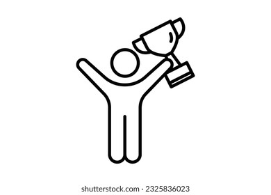 Winner icon. Man holding trophy cup. icon related to celebration, winner, success, reward. Line icon style design. Simple vector design editable