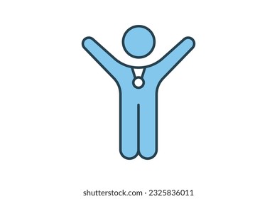 winner icon with medal. People wear medals. icon related to winner, success, victory. Flat line icon style design. Simple vector design editable