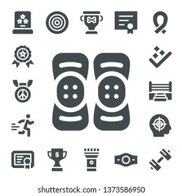 winner icon set. 17 filled winner icons.  Simple modern icons about  - Award, Winner, Medal, Kneepad, Runner, Success, Boxing ring, Target, Certificate, Dartboard, Trophy, Torch