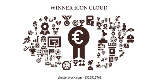 winner icon set. 93 filled winner icons.  Collection Of - Prize, Target, Quality, Medal, Award, Diploma, Poker, Trophy, Success, Certificate, Ribbon, Goal, Competition, Run, Torch