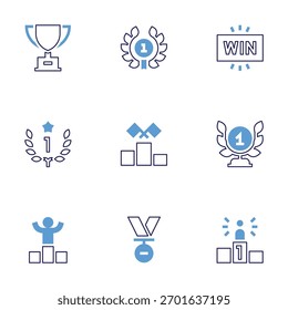 Winner icon set. Bold line style. Duotone colors. Editable stroke. winner, award, win, podium, trophy, medal, first position.