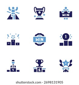 Winner icon set. Bold style. Duotone colors. trophy, win, winner.