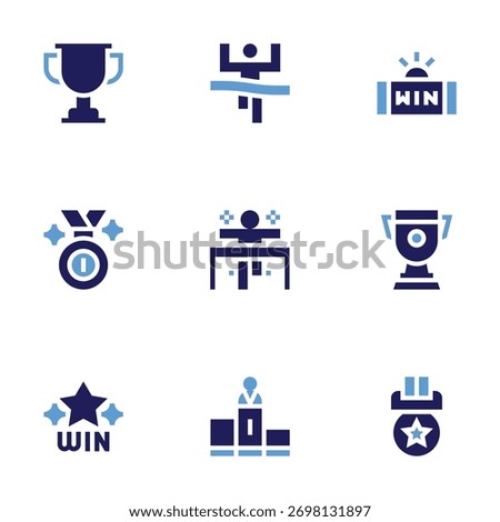 Winner icon set. Bold style. Duotone colors. trophy, medal, win, winner, lottery.