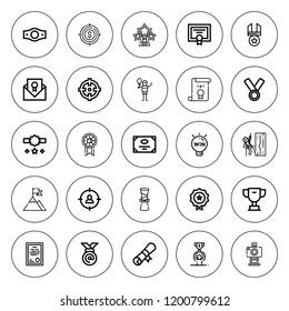 Winner icon set. collection of 25 outline winner icons with champion belt, certificate, diploma, goal, medal, mountain, reward, trophy, target icons. editable icons.