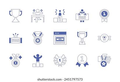 Winner icon set. Duotone style line stroke and bold. Vector illustration. Containing trophy, st place, medal, win, winner, wreath, lottery.