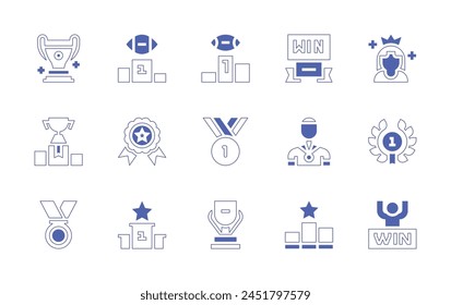 Winner icon set. Duotone style line stroke and bold. Vector illustration. Containing winner, win, medal, winning, gold medal, trophy, cup, podium.