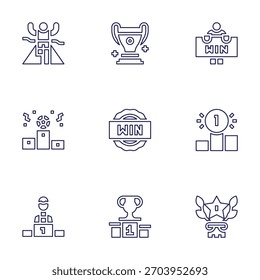 Winner icon set. Line style. Editable stroke. trophy, win, winner.