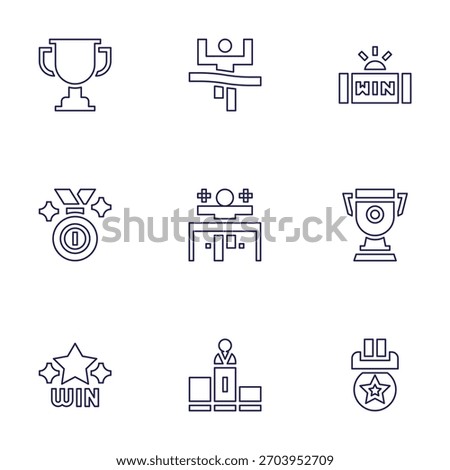 Winner icon set. Line style. Editable stroke. trophy, medal, win, winner, lottery.