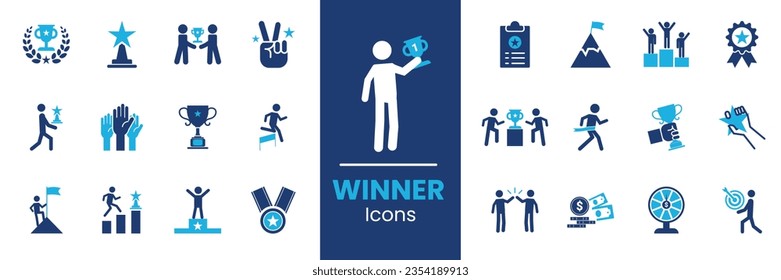winner icon set. Winner, success, victory, win. solid icon vector illustration