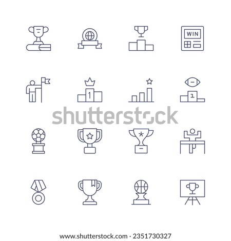 Winner icon set. Thin line icon. Editable stroke. Containing award, medal, podium, vending machine, conquest, success, winner, football, trophy, win, winning.