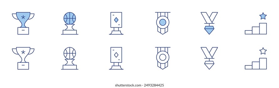 Winner icon set in two styles, Duotone and Thin Line style. Editable stroke. medal, winner, ranking, trophy.
