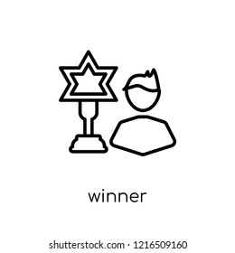 winner icon. Trendy modern flat linear vector winner icon on white background from thin line collection, outline vector illustration