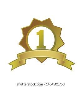 winner icon vector, victory with ribbon gold illustration.