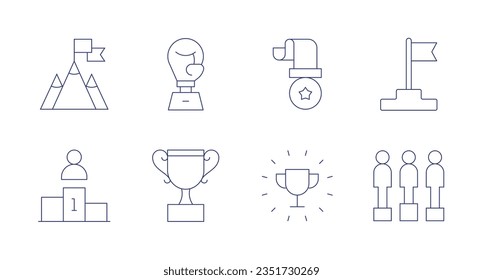Iconos ganadores. trazo editable. Conteniendo logros, premios, medallas, podio, mejor empleado, copa, premio, éxito.