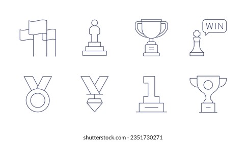 Winner icons. editable stroke. Containing flags, leadership, trophy, win, medal.