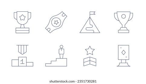Winner icons. editable stroke. Containing award, belt, mission, trophy, competition, podium, star, winner.