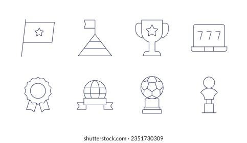 Winner icons. editable stroke. Containing flag, goal, trophy, win, medal.