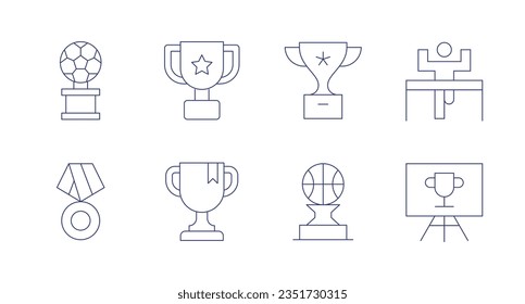 Iconos ganadores. trazo editable. Con fútbol, trofeo, ganador, medalla, ganador.