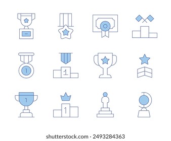 Winner icons. Line Duotone style, editable stroke. trophy, medal, podium, award, star, competition, diploma, leadership.