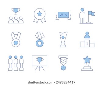 Winner icons. Line Duotone style, editable stroke. best employee, medal, success, trophy, award, win, flag, winning.