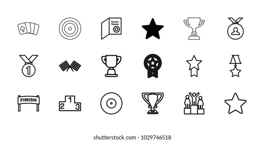 Winner icons. set of 18 editable outline winner icons: star, medal, diploma, target, finish, finish flag, trophy, ranking, medal with star