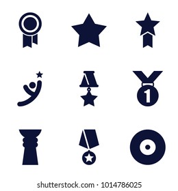 Winner icons. set of 9 editable filled winner icons such as medal, star, trophy, medal with star, winner
