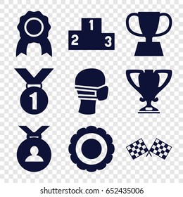 Winner icons set. set of 9 winner filled icons such as medal, medical mask, trophy, finish flag, ranking