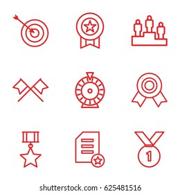 Winner icons set. set of 9 winner outline icons such as Roulette, target, ranking, medal, number 1 medal, medal with star, diploma
