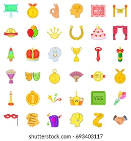 Winner icons set. Cartoon style of 36 winner vector icons for web isolated on white background