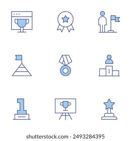 Winner icons set. Line Duotone style, editable stroke. best employee, medal, trophy, award, goal, flag, winning.