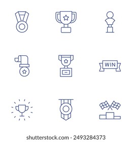 Winner icons set. Thin Line style, editable stroke. medal, prize, trophy, podium, win.