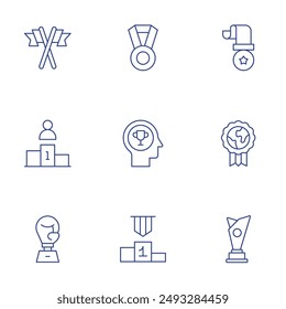 Winner icons set. Thin Line style, editable stroke. award, best employee, competition, winner, medal, trophy, flags.