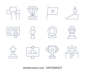 Winner icons. Thin Line style, editable stroke. trophy, win, podium, award, cheque, flags, champion, achievement, flag, medal.