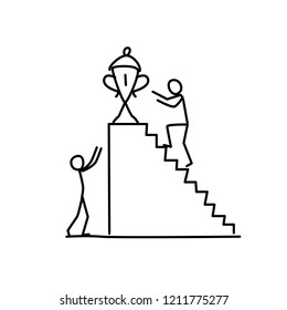 Winner illustration. Vector. Get to the top. Metaphor. Linear style. Illustration for website or poster. Competition in business and in life