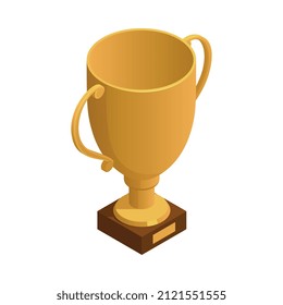 Composición de iconos de concepto isométrico del ganador con imagen aislada de ilustración vectorial de premio de copa dorada
