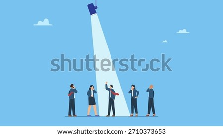 Winner job candidate with spotlight shining. Outstanding employee or spotlight winning candidate, talent recruitment or best employee, job opportunity vacancy, HR hiring, candidate selection.