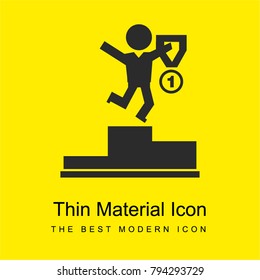Winner jumping on podium with medal of number one bright yellow material minimal icon or logo design