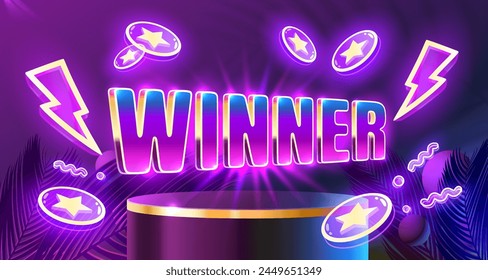 Winner label casino, slot sign machine, night Vegas. Vector illustration