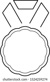 Winner label medal with ribbon. Vector outline icon.
