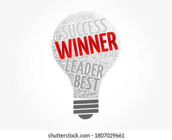 Winner light bulb word cloud collage, concept background