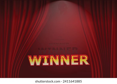 Winner lights winner golden foil confetti against a red curtain backgrounds