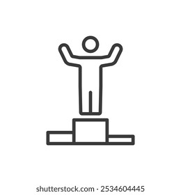 Winner, in line design. Winner, champion, victory, success, achievement, leader, triumph on white background vector. Winner editable stroke icon.