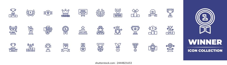 Winner line icon collection. Editable stroke. Vector illustration. Containing laurel wreath, winner, podium, medal, winning, win, trophy, award.