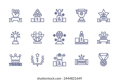 Winner line icon set. Editable stroke. Vector illustration. Containing winner, first position, award, podium, trophy, lottery, basketball, medal.