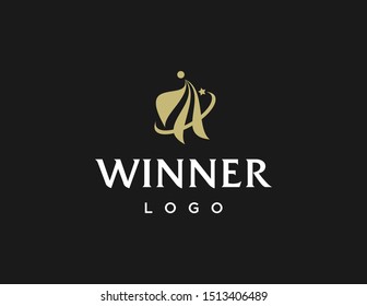 Winner logo design. Flat style symbol. Simple line art logo vector.