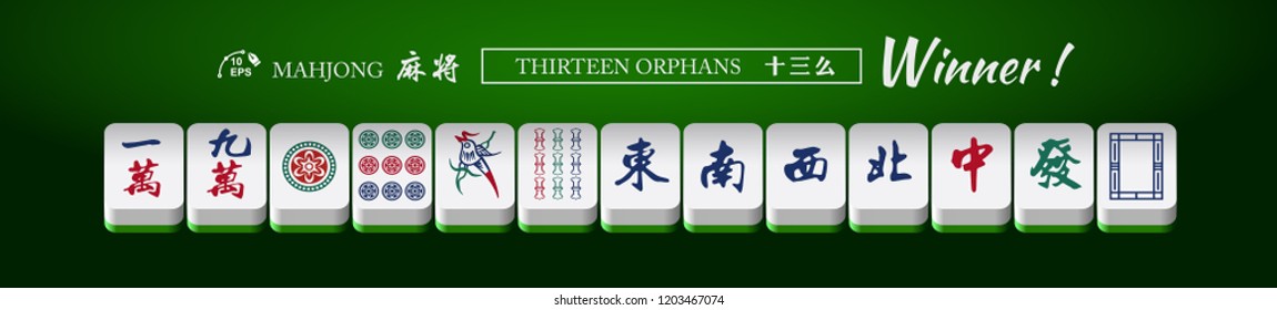 The winner mahjong (majiang) set in Vector. Mahjong is a tile-based game that was developed in China.
