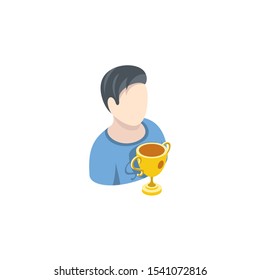 Winner man, cup. Vector 3d isometric, color web icon, new flat style. Creative illustration design, idea for infographics.